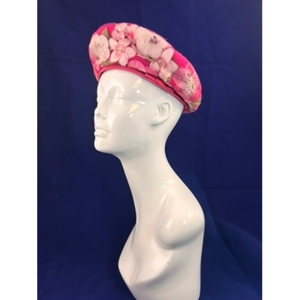 Vintage 1960s Floral Pillbox Hat Pink Alfreda New York Mod Style Hat